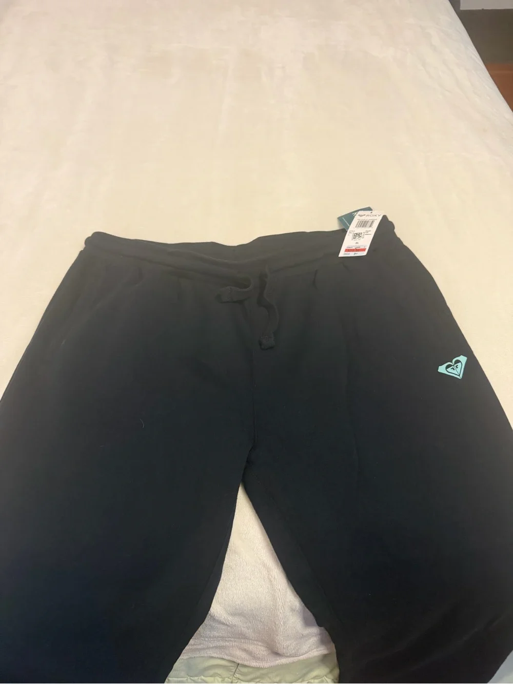 Roxy Black Joggers with Teal Heart Logo - Picture 1 of 2